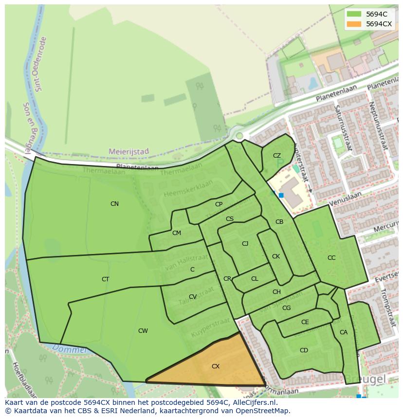 Afbeelding van het postcodegebied 5694 CX op de kaart.