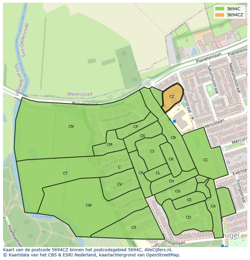 Afbeelding van het postcodegebied 5694 CZ op de kaart.