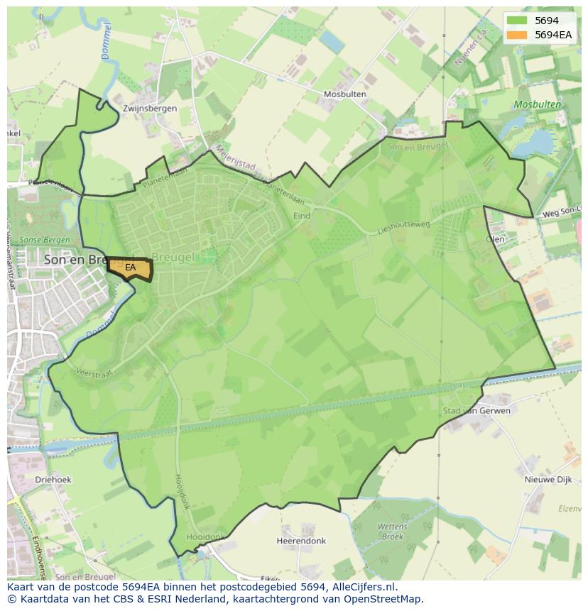 Afbeelding van het postcodegebied 5694 EA op de kaart.