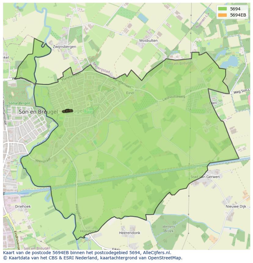 Afbeelding van het postcodegebied 5694 EB op de kaart.