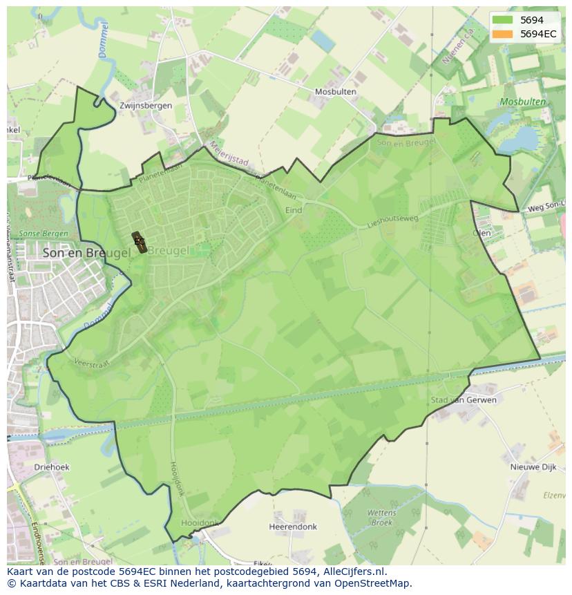 Afbeelding van het postcodegebied 5694 EC op de kaart.
