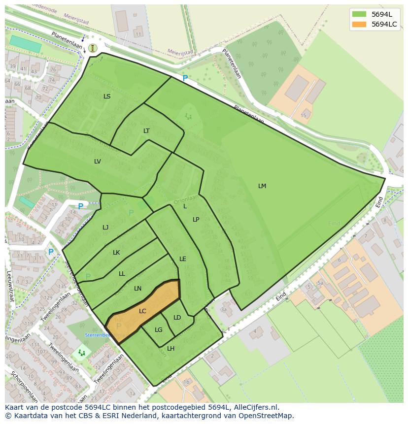 Afbeelding van het postcodegebied 5694 LC op de kaart.