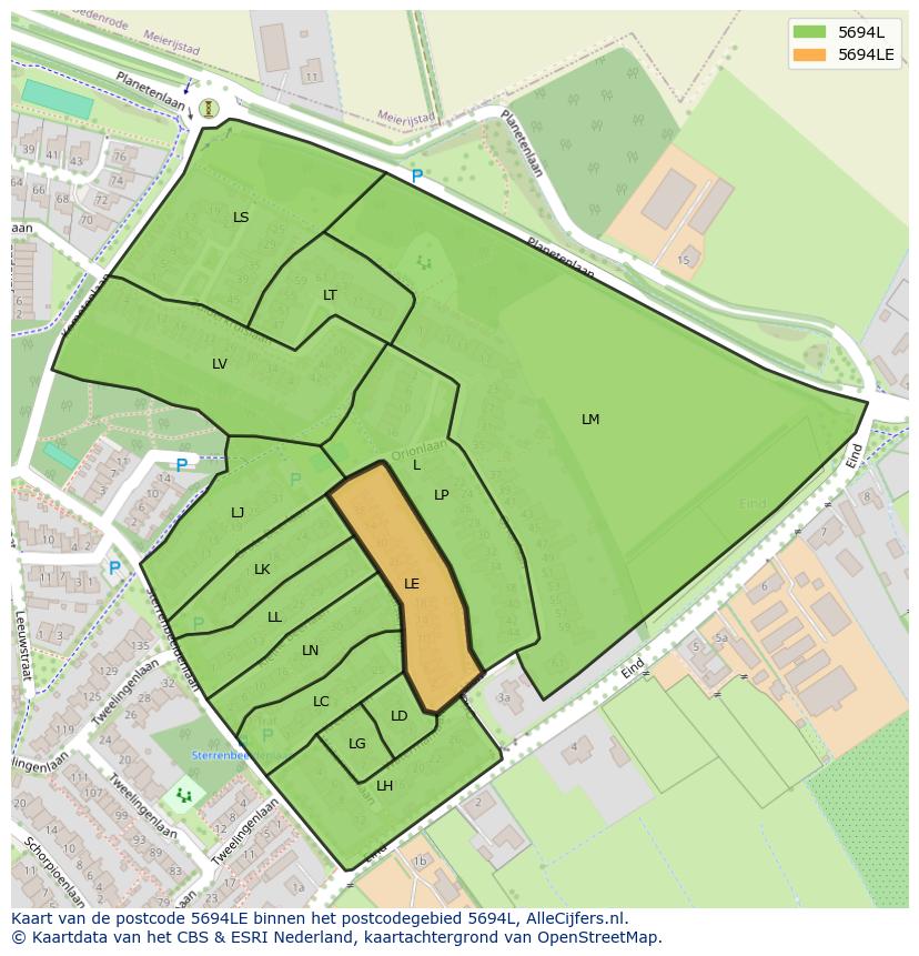 Afbeelding van het postcodegebied 5694 LE op de kaart.