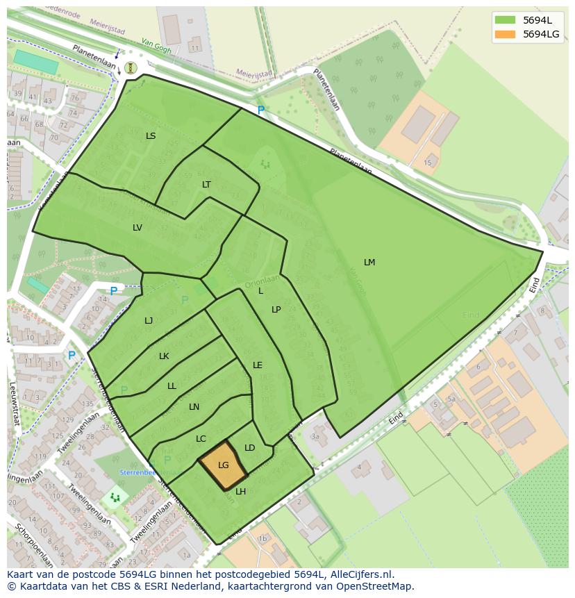 Afbeelding van het postcodegebied 5694 LG op de kaart.