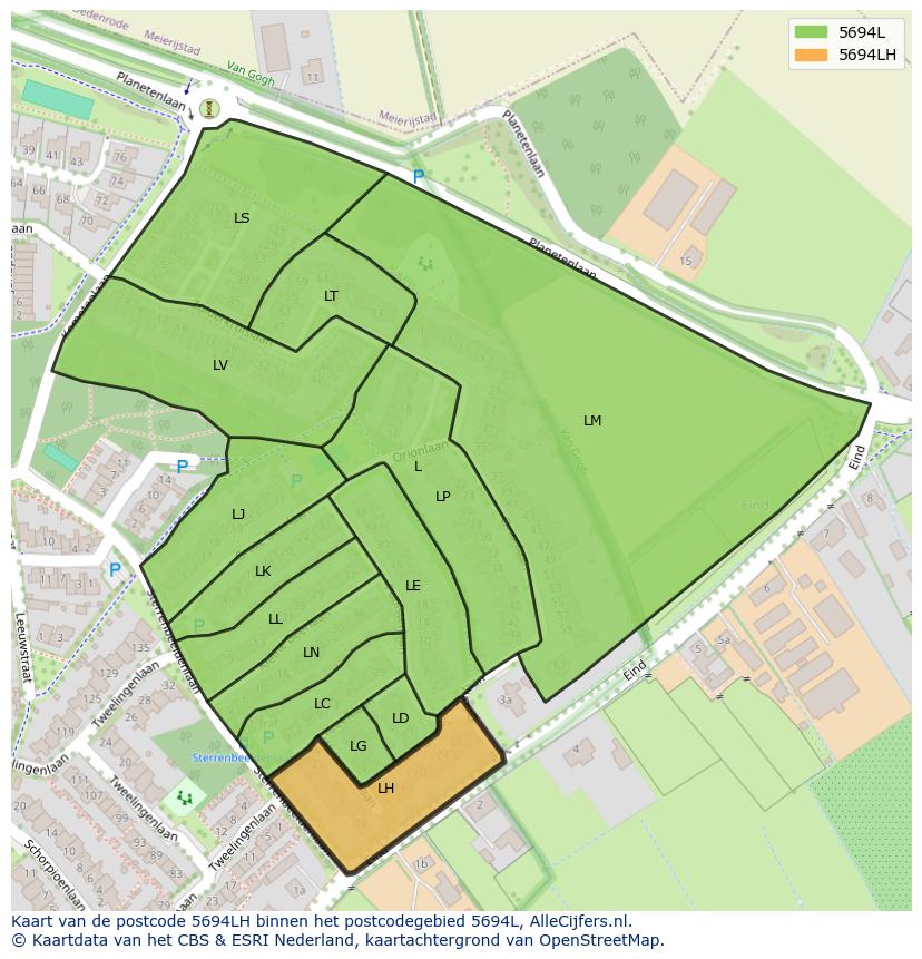 Afbeelding van het postcodegebied 5694 LH op de kaart.