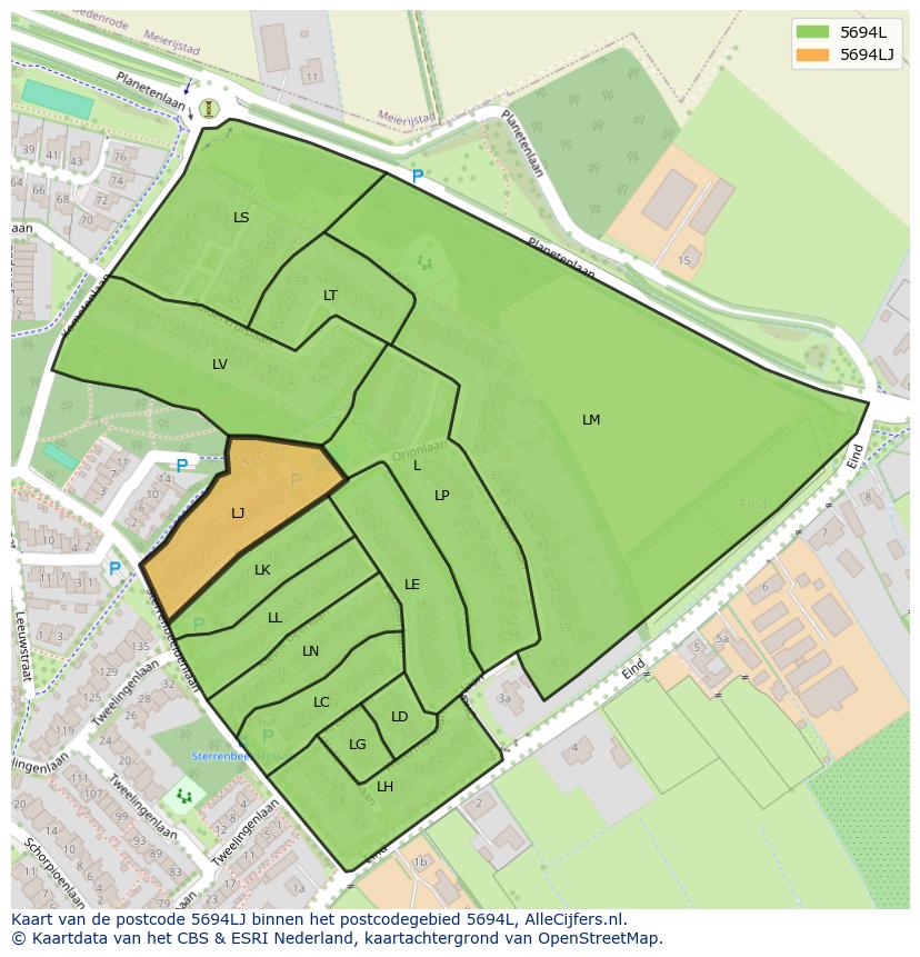 Afbeelding van het postcodegebied 5694 LJ op de kaart.