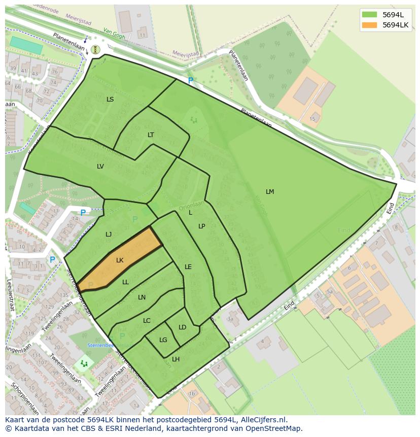 Afbeelding van het postcodegebied 5694 LK op de kaart.
