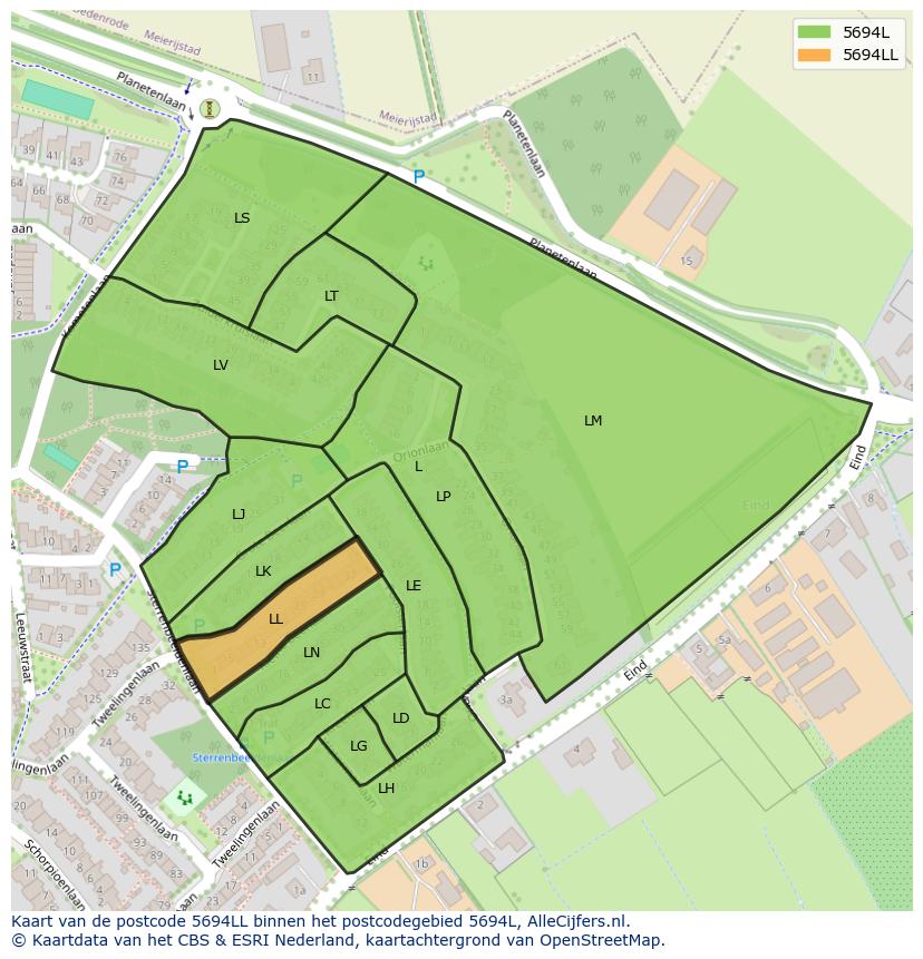 Afbeelding van het postcodegebied 5694 LL op de kaart.