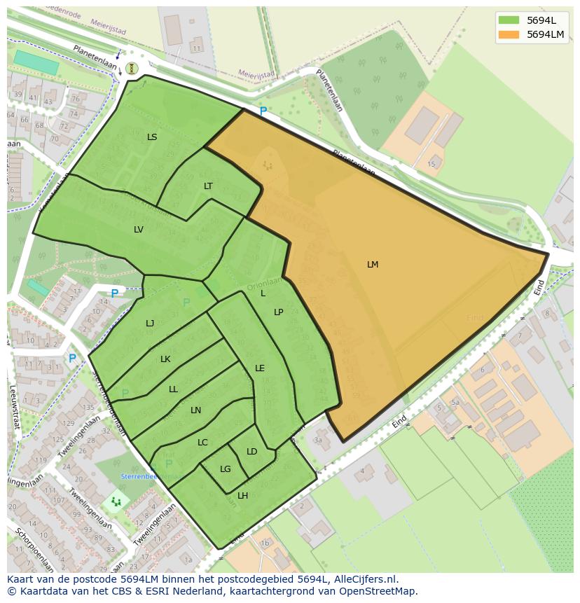 Afbeelding van het postcodegebied 5694 LM op de kaart.