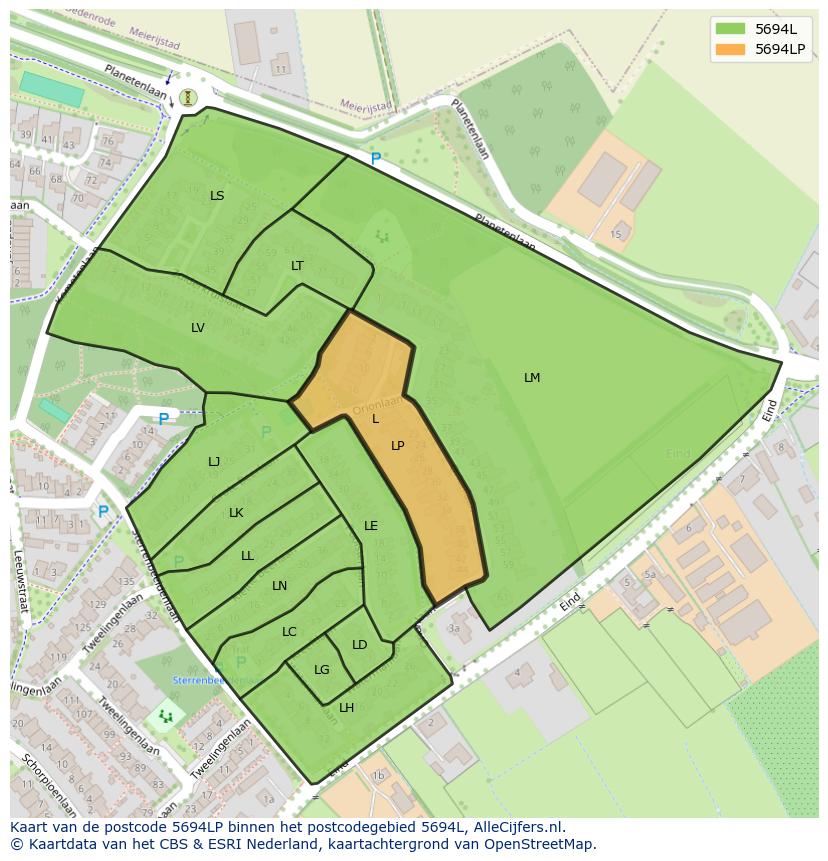 Afbeelding van het postcodegebied 5694 LP op de kaart.