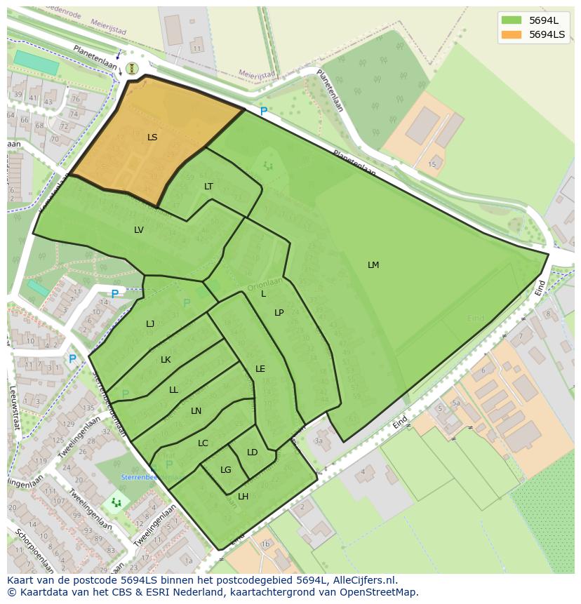Afbeelding van het postcodegebied 5694 LS op de kaart.