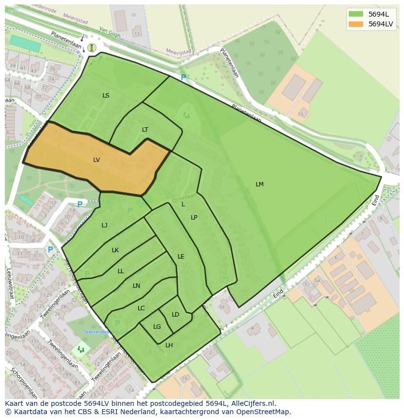 Afbeelding van het postcodegebied 5694 LV op de kaart.