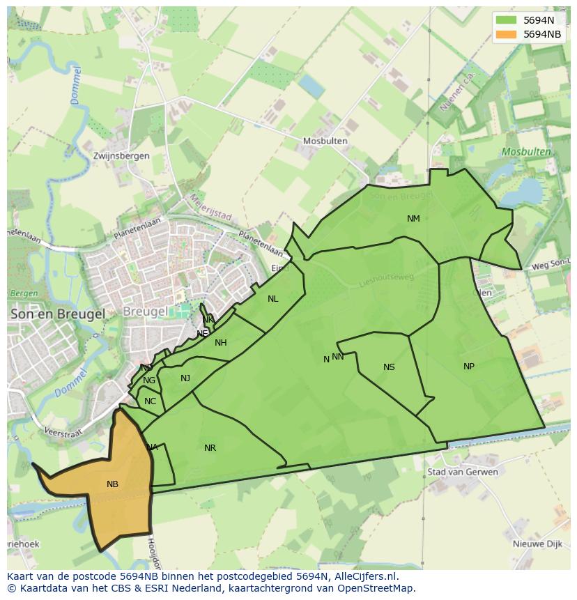 Afbeelding van het postcodegebied 5694 NB op de kaart.