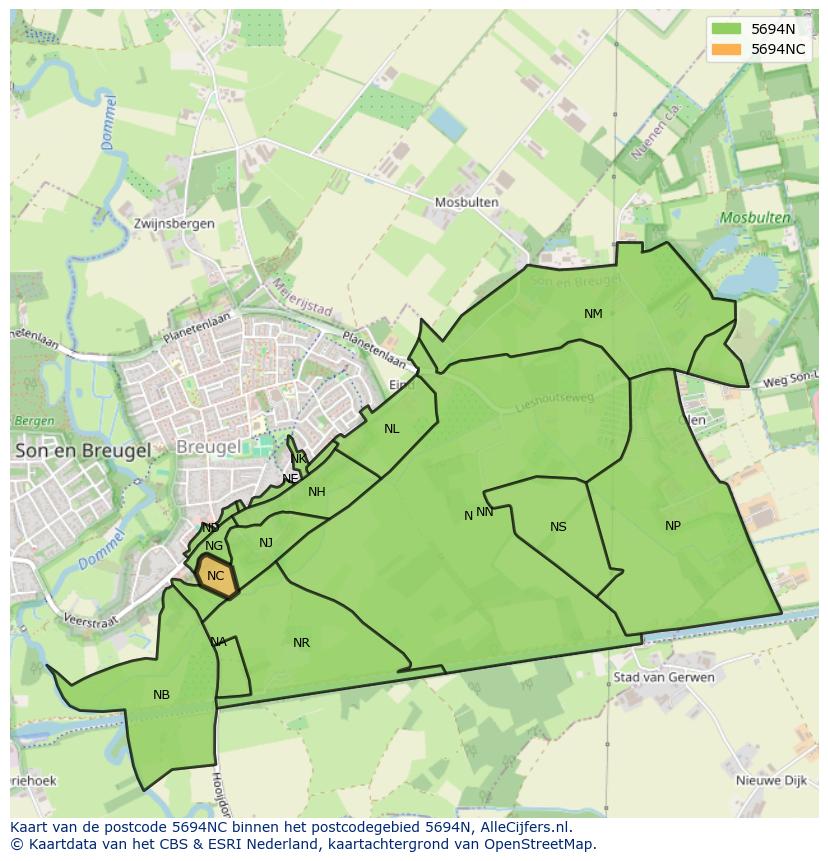 Afbeelding van het postcodegebied 5694 NC op de kaart.