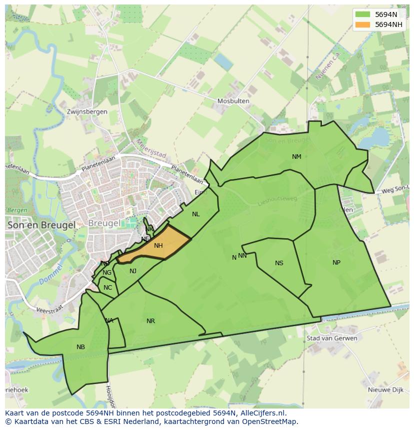 Afbeelding van het postcodegebied 5694 NH op de kaart.