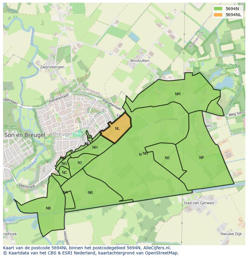 Afbeelding van het postcodegebied 5694 NL op de kaart.