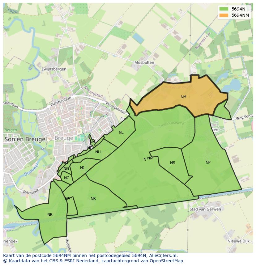 Afbeelding van het postcodegebied 5694 NM op de kaart.