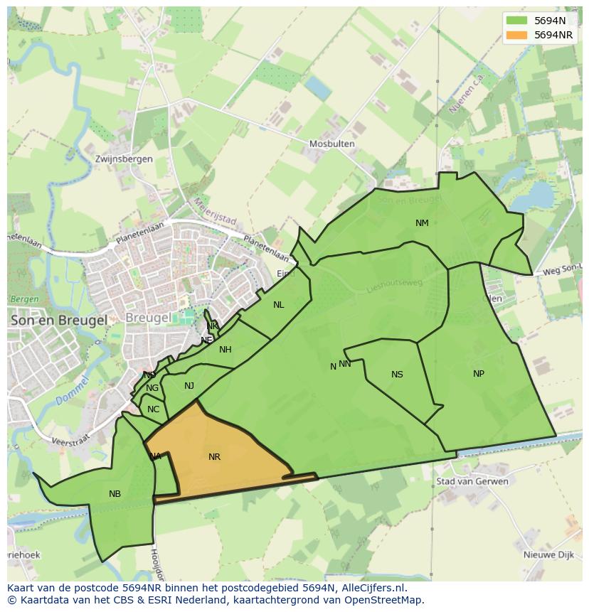 Afbeelding van het postcodegebied 5694 NR op de kaart.