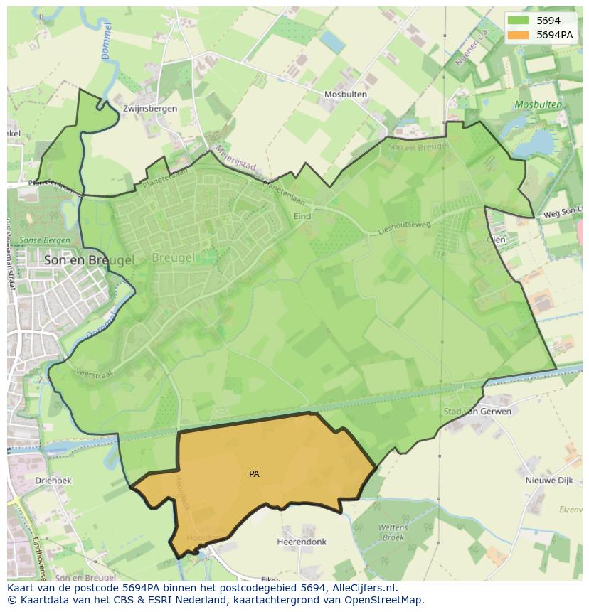 Afbeelding van het postcodegebied 5694 PA op de kaart.