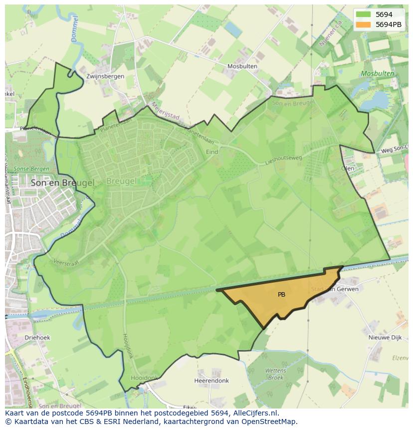Afbeelding van het postcodegebied 5694 PB op de kaart.