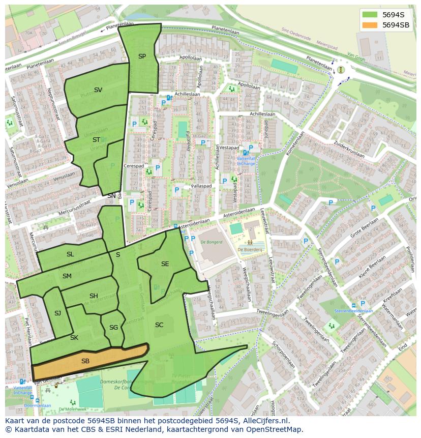 Afbeelding van het postcodegebied 5694 SB op de kaart.