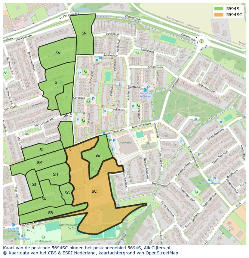 Afbeelding van het postcodegebied 5694 SC op de kaart.