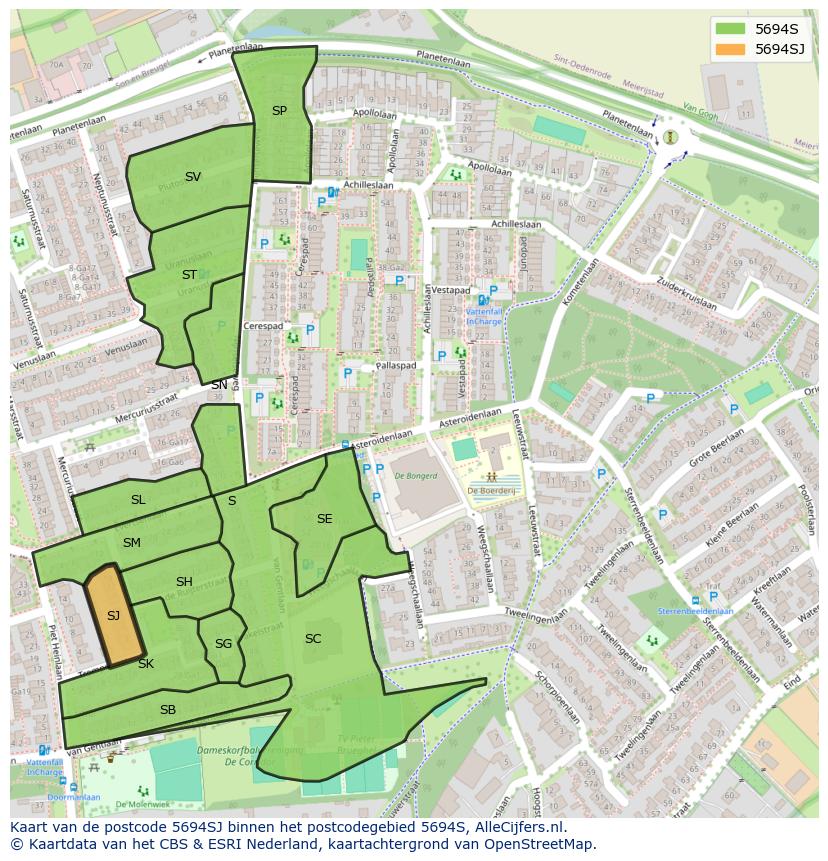 Afbeelding van het postcodegebied 5694 SJ op de kaart.