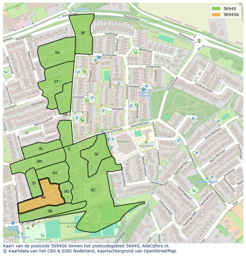 Afbeelding van het postcodegebied 5694 SK op de kaart.