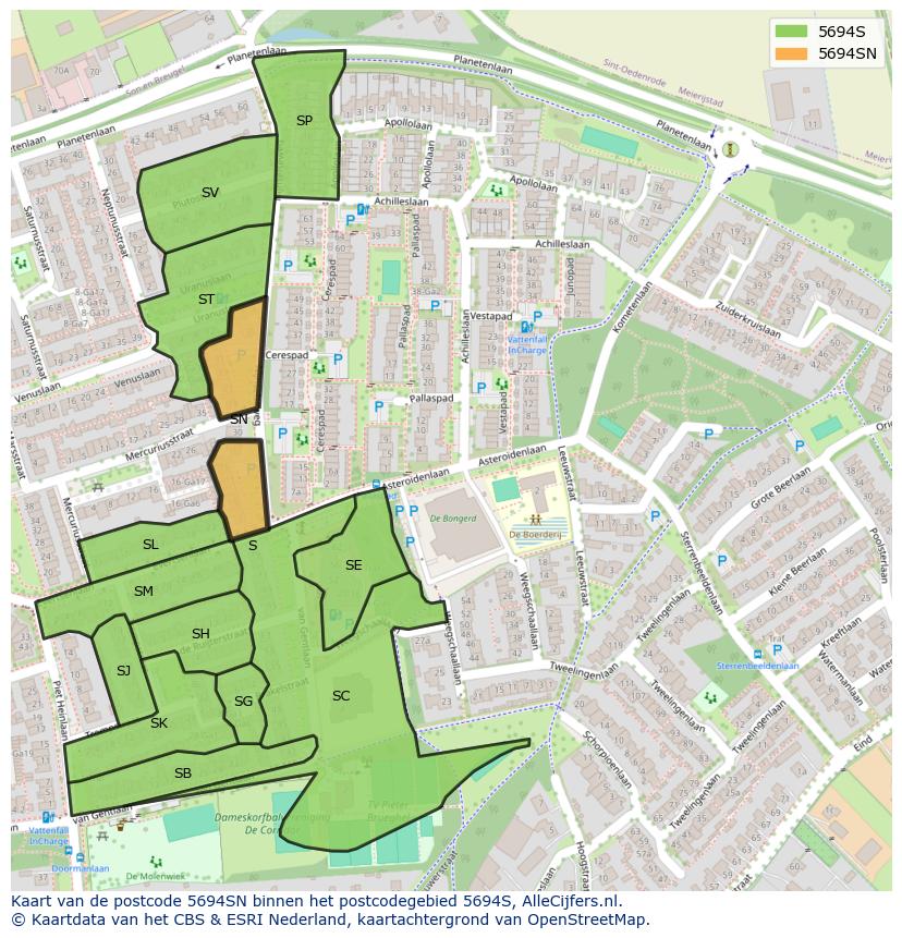 Afbeelding van het postcodegebied 5694 SN op de kaart.
