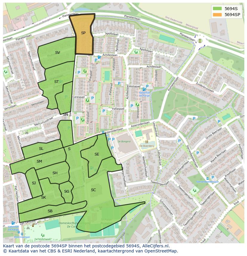 Afbeelding van het postcodegebied 5694 SP op de kaart.