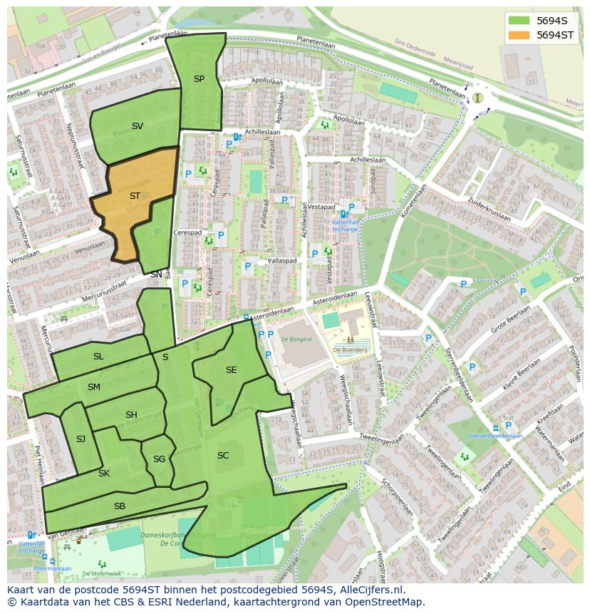 Afbeelding van het postcodegebied 5694 ST op de kaart.