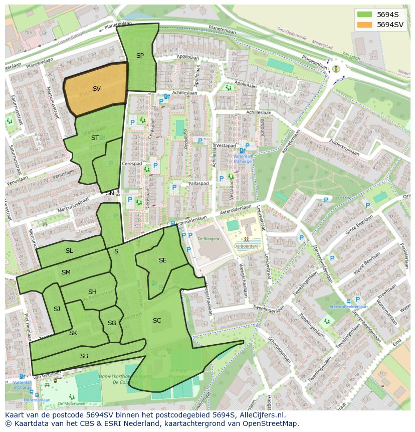 Afbeelding van het postcodegebied 5694 SV op de kaart.