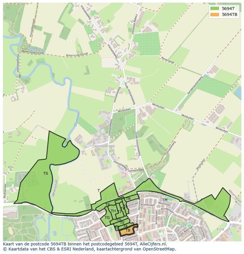 Afbeelding van het postcodegebied 5694 TB op de kaart.