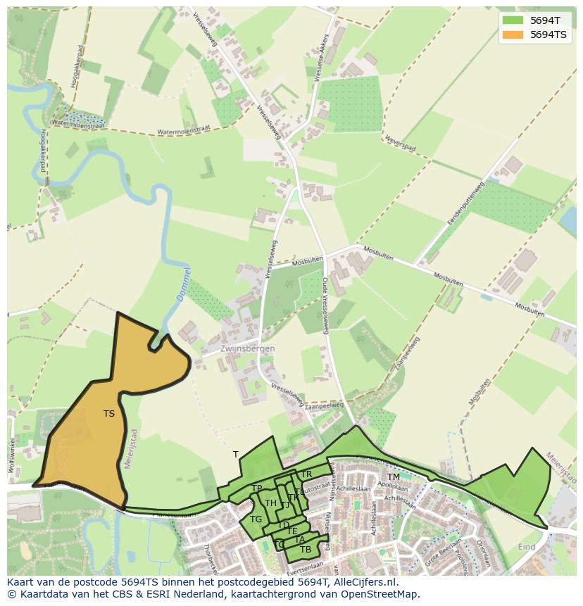 Afbeelding van het postcodegebied 5694 TS op de kaart.