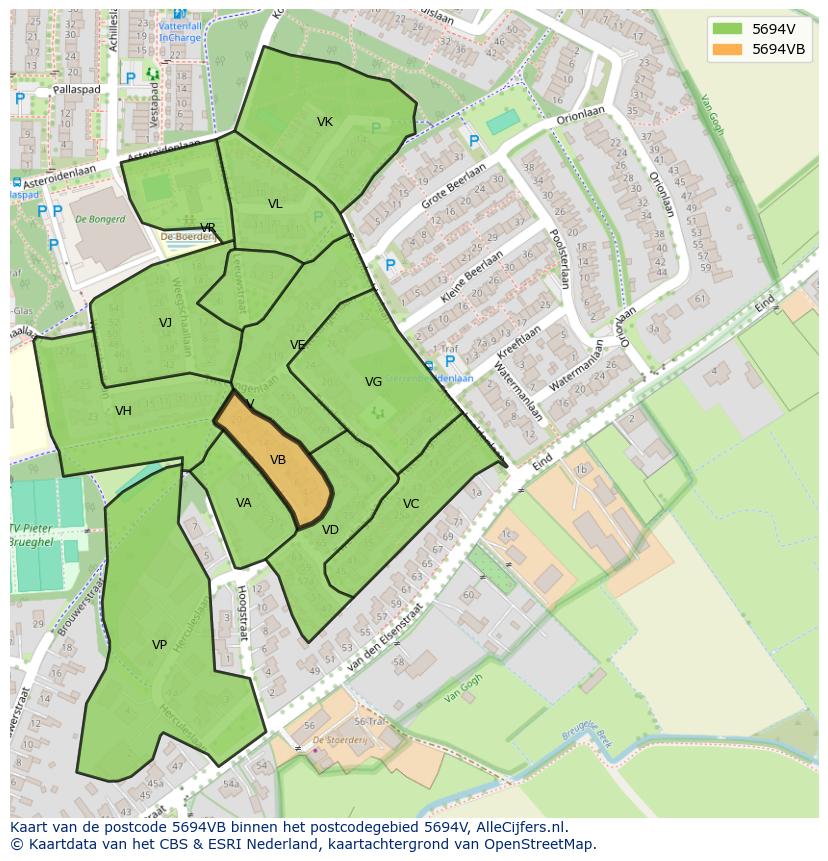 Afbeelding van het postcodegebied 5694 VB op de kaart.