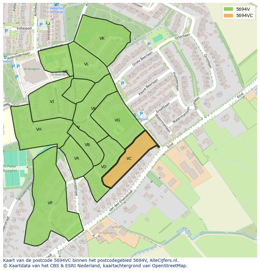 Afbeelding van het postcodegebied 5694 VC op de kaart.