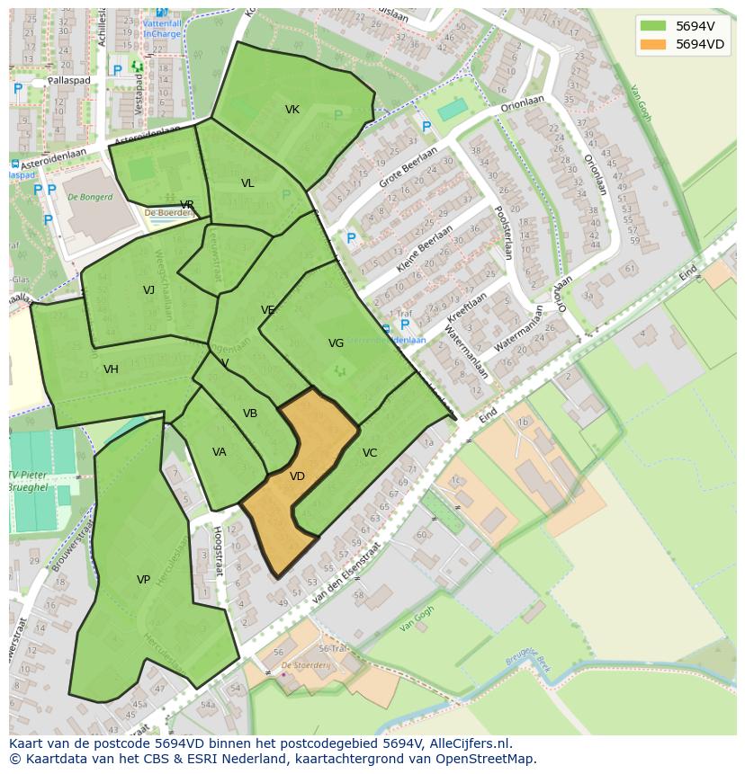 Afbeelding van het postcodegebied 5694 VD op de kaart.