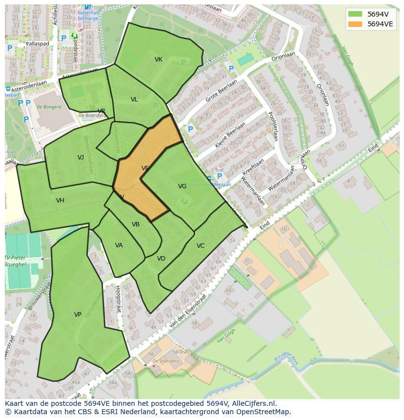 Afbeelding van het postcodegebied 5694 VE op de kaart.