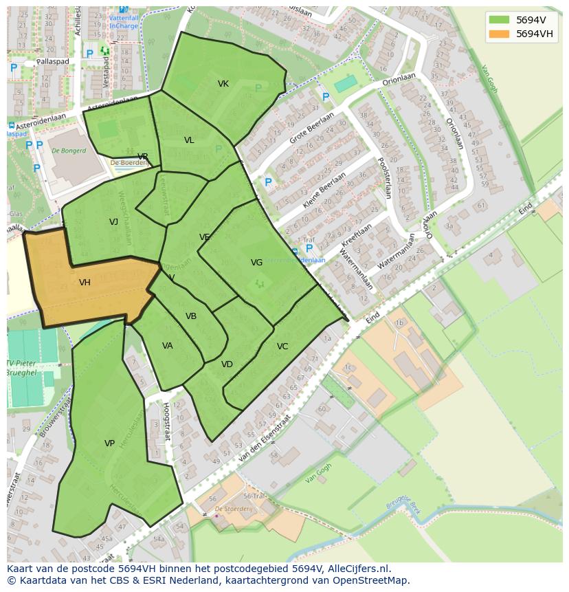 Afbeelding van het postcodegebied 5694 VH op de kaart.