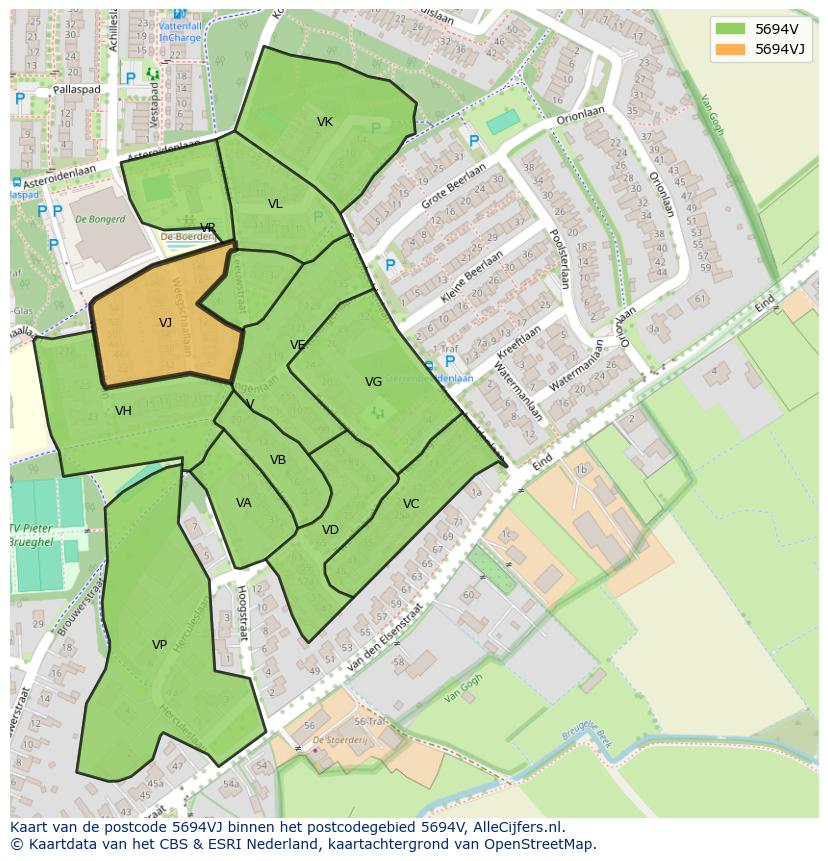 Afbeelding van het postcodegebied 5694 VJ op de kaart.