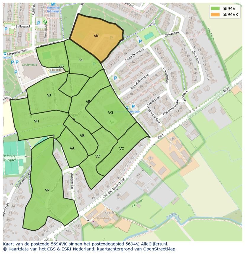 Afbeelding van het postcodegebied 5694 VK op de kaart.