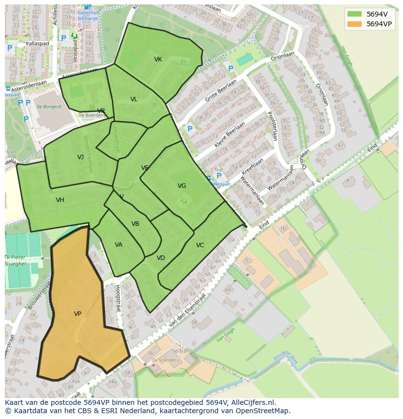 Afbeelding van het postcodegebied 5694 VP op de kaart.