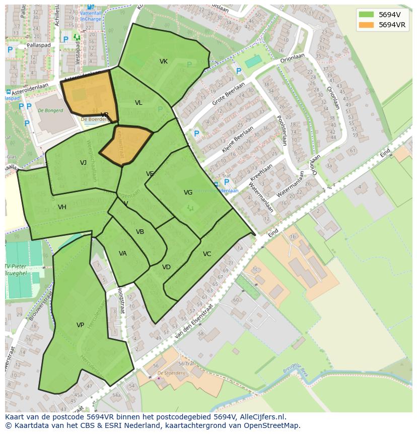 Afbeelding van het postcodegebied 5694 VR op de kaart.