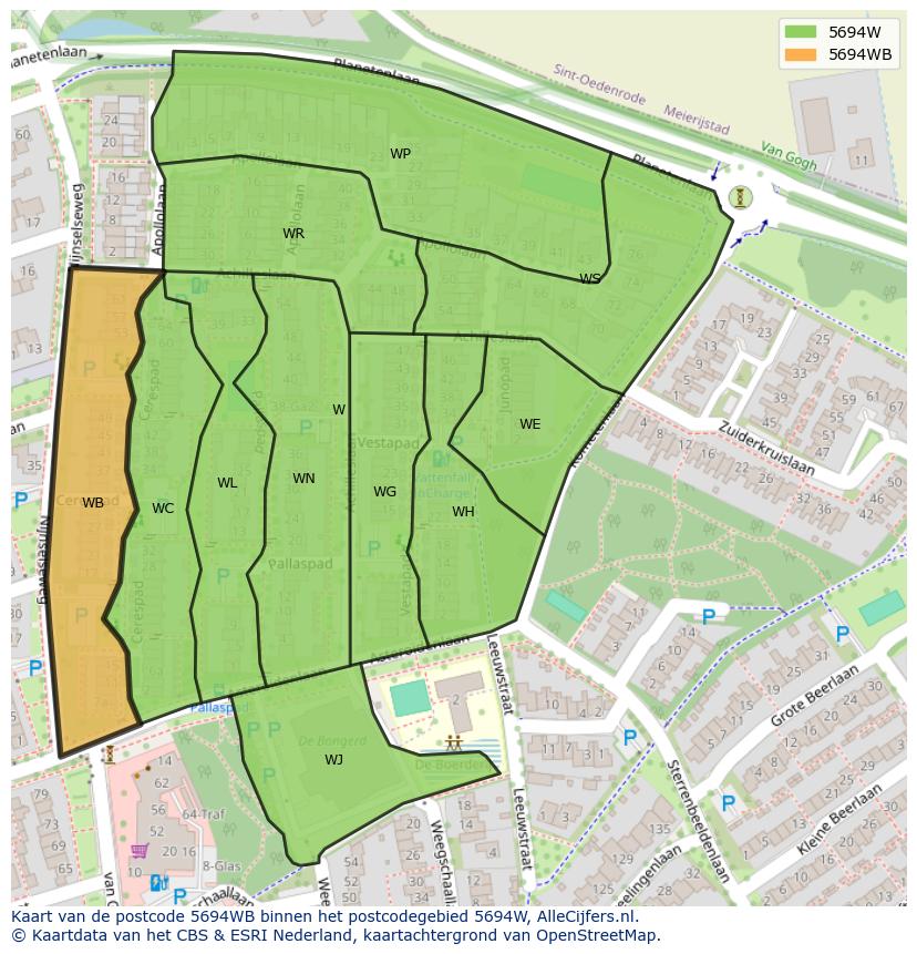 Afbeelding van het postcodegebied 5694 WB op de kaart.