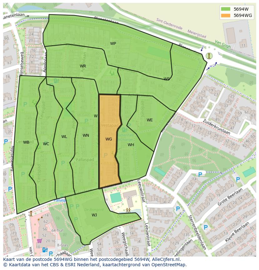 Afbeelding van het postcodegebied 5694 WG op de kaart.