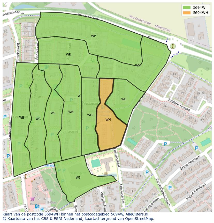 Afbeelding van het postcodegebied 5694 WH op de kaart.
