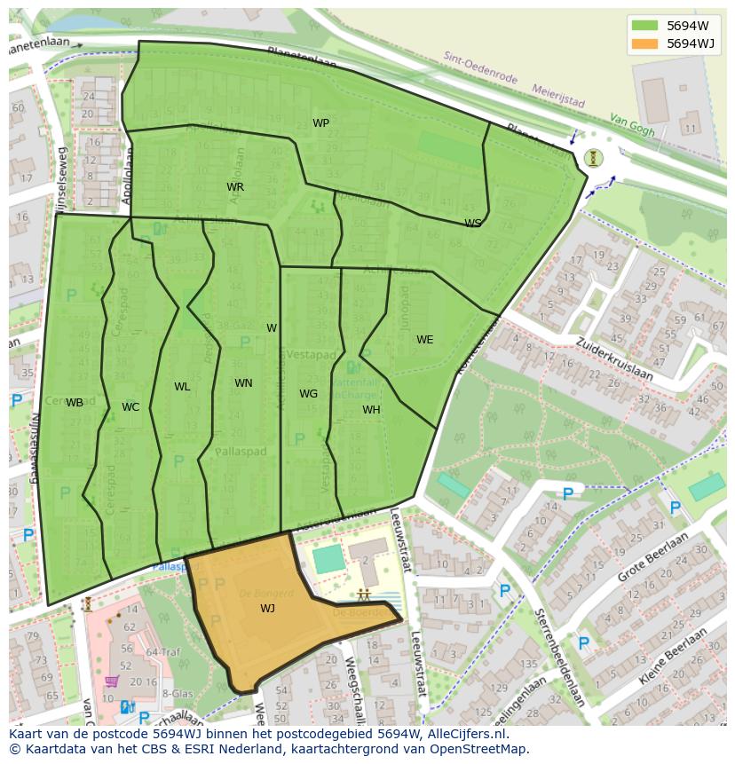 Afbeelding van het postcodegebied 5694 WJ op de kaart.