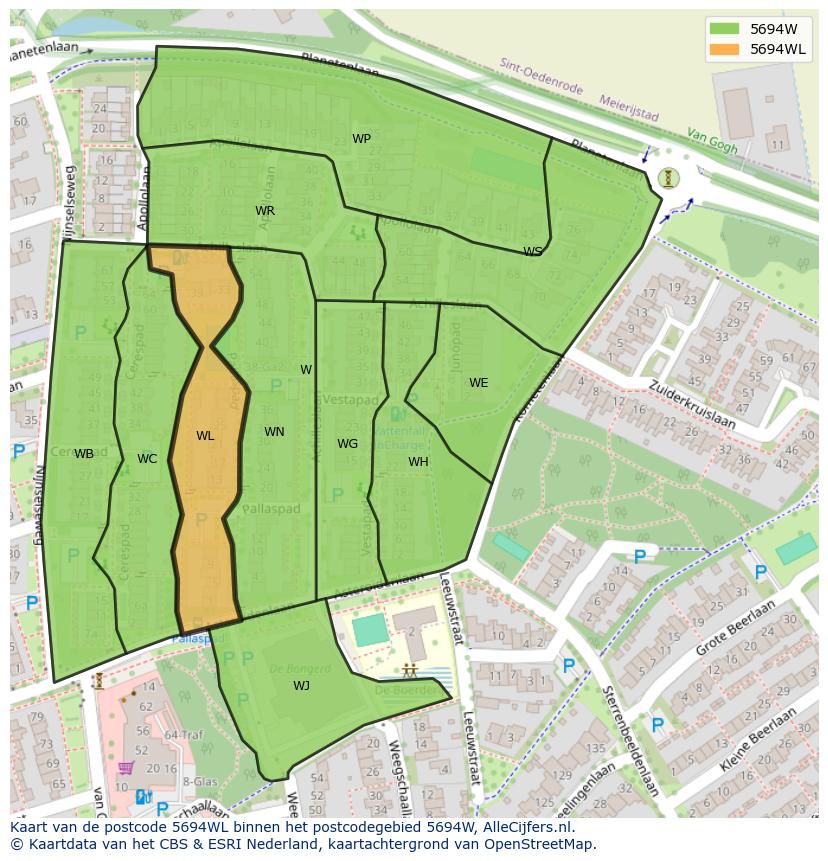 Afbeelding van het postcodegebied 5694 WL op de kaart.