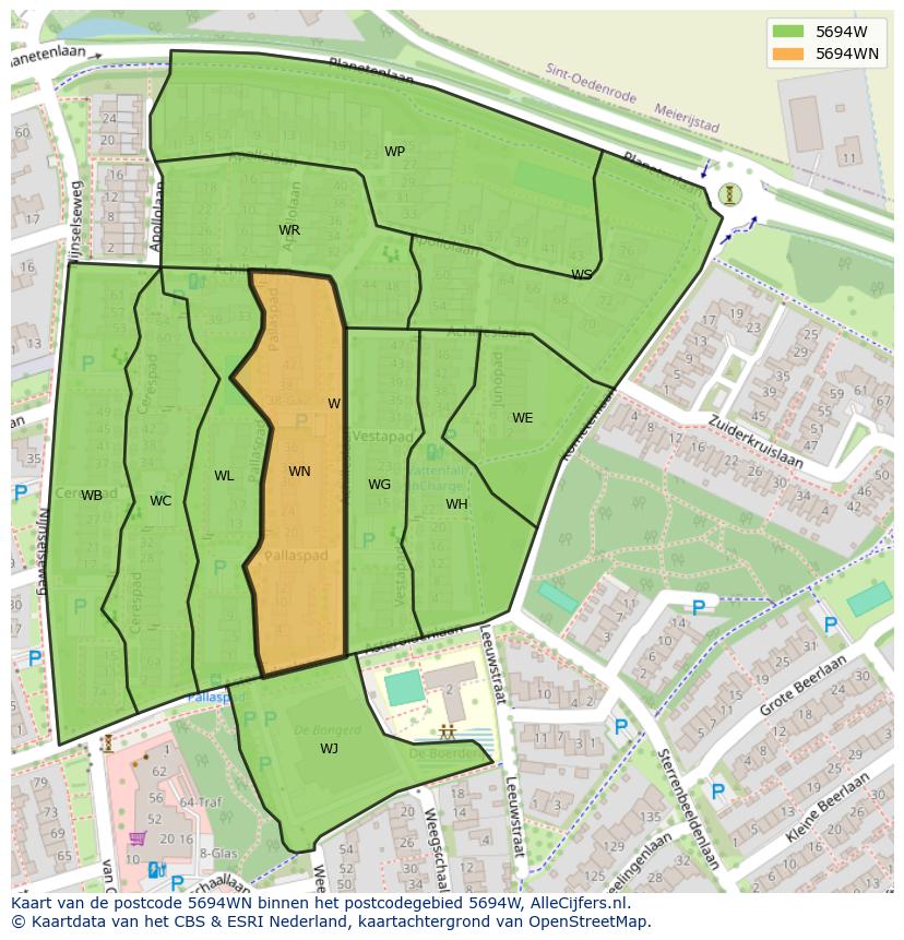 Afbeelding van het postcodegebied 5694 WN op de kaart.