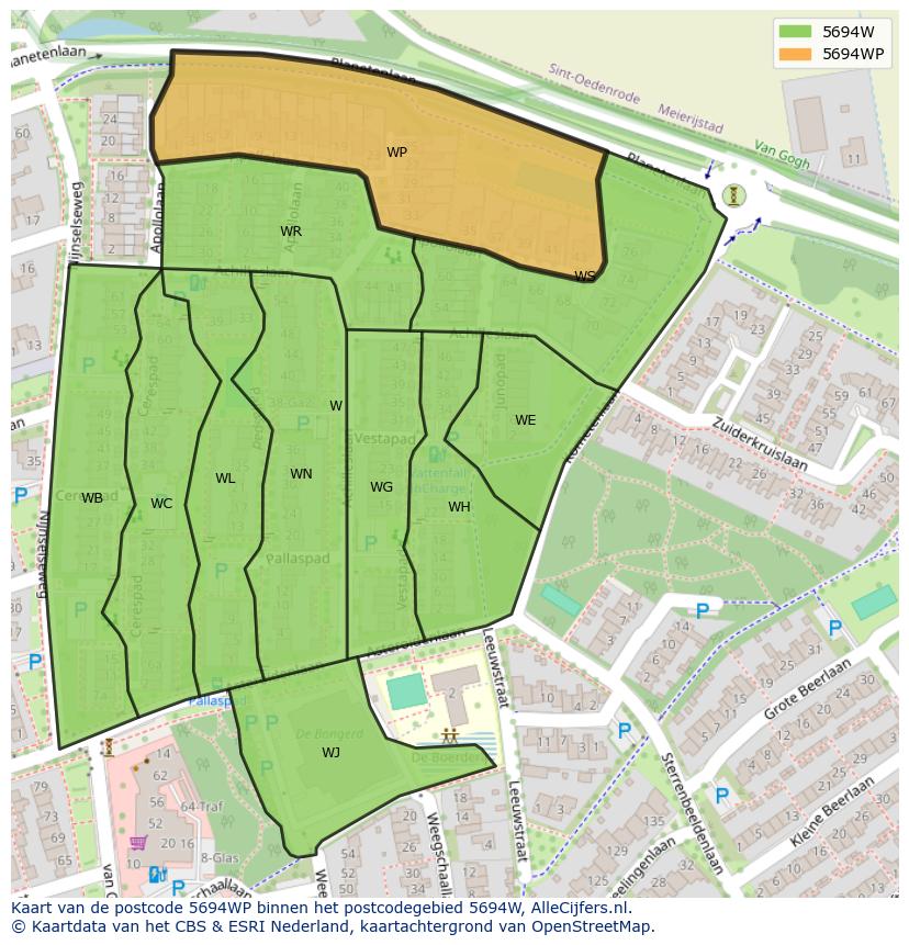Afbeelding van het postcodegebied 5694 WP op de kaart.